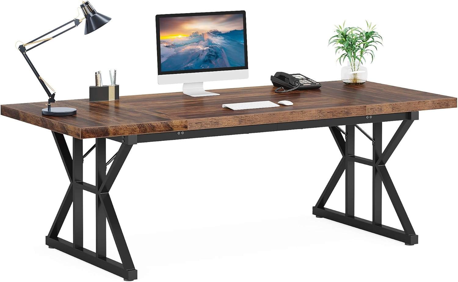 Tribesigns 70.8-Inch Executive Desk, Large Computer Office Desk Workstation, Modern Simple Style Laptop Desk Study Writing Table Business Furniture for Home Office (Brown/Black, 70.8 Inch) - Image 7