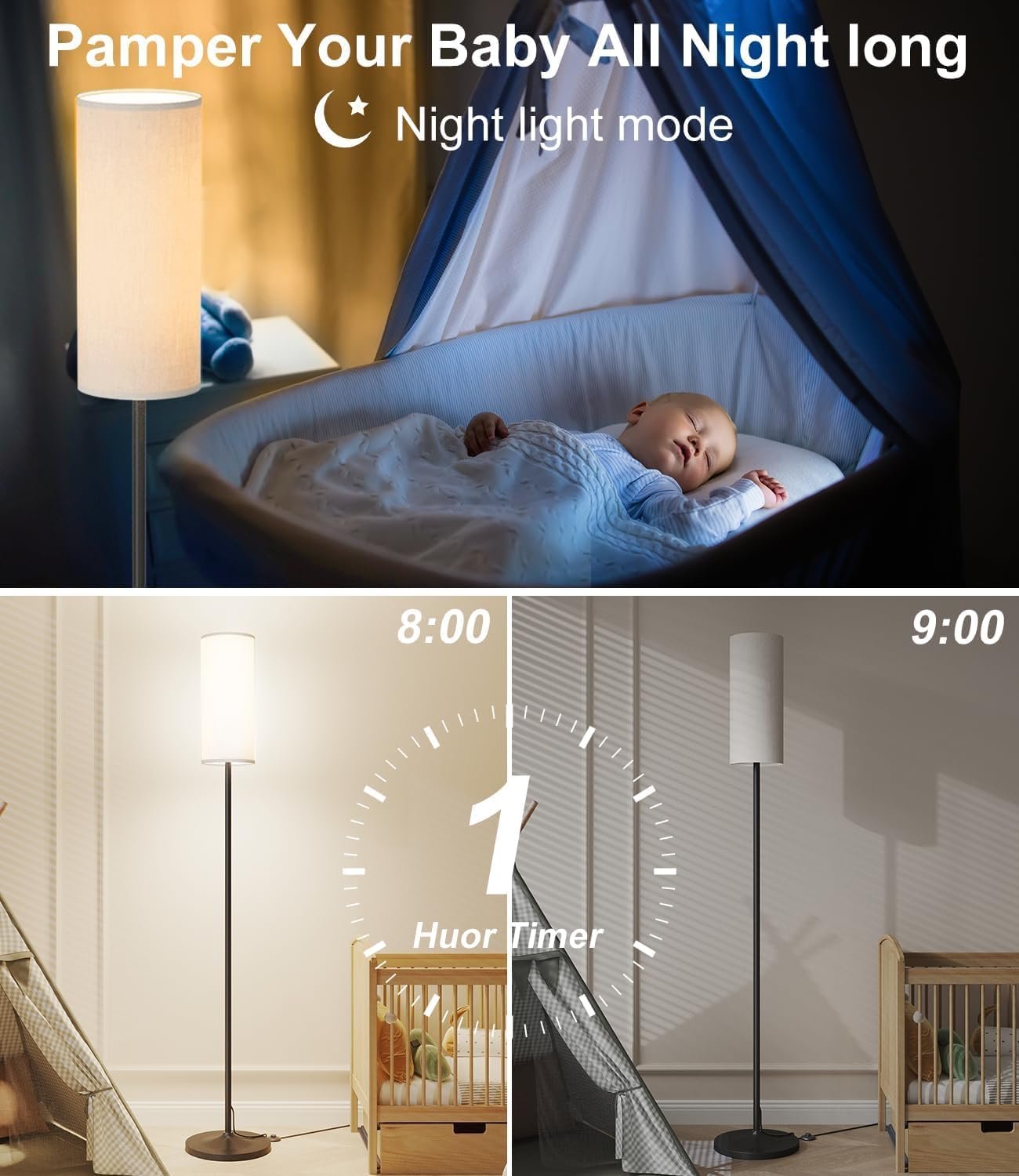 luckystyle Dimmable Floor Standing Tall Lamp, 12W Led Bulb with Lampshade, Foot Switch, Remote Custom Color Temperature Pole for Bedroom, Office, Kids & Living Room, Black - Image 7