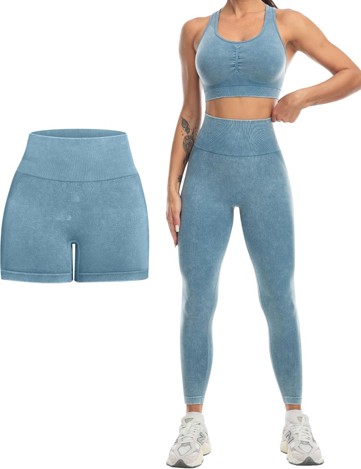 3 Piece Workout Sets for Women Butt Lifting Leggings with High Impact Sports Bra Gym Shorts - Image 5