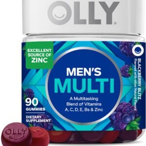 OLLY Men’s Multivitamin Gummy, Vitamins A, C, D, E, B, Zinc, Blackberry Flavor, 45 Day Supply – 90 Count