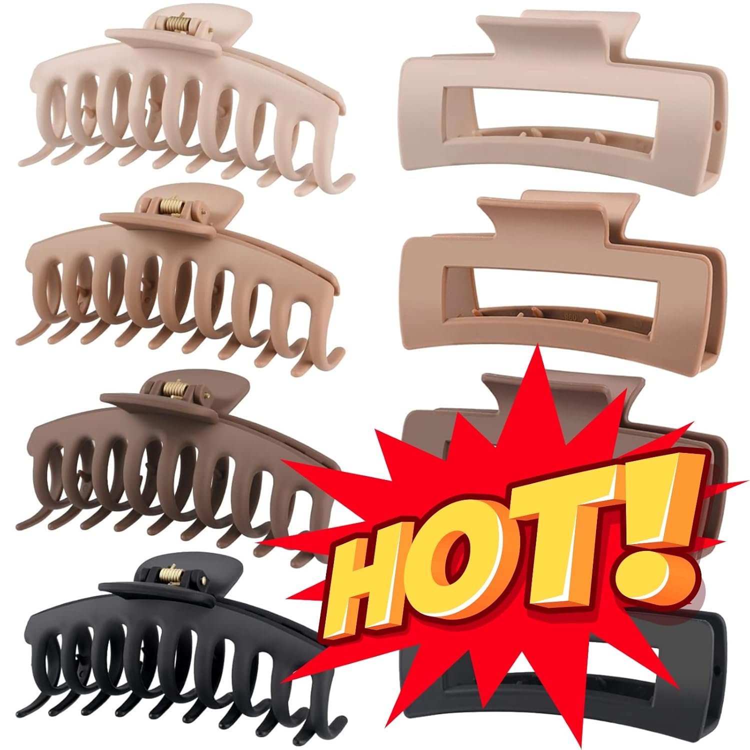 LuSeren Hair Clips for Women 4.3 Inch Large Hair Claw Clips for Women Thin Thick Curly Hair, Big Matte Banana Clips,Strong Hold jaw clips,Neutral Colors - Image 9