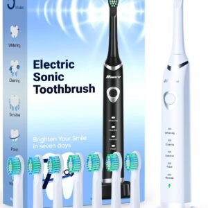 Bymore Electric Toothbrush for Adults,Travel Sonic Toothbrush Set with 8 Replacement Heads, Deep Clean Rechargeable Toothbrush One Charge for 70days 5 Modes 2mins Timer-Bright White