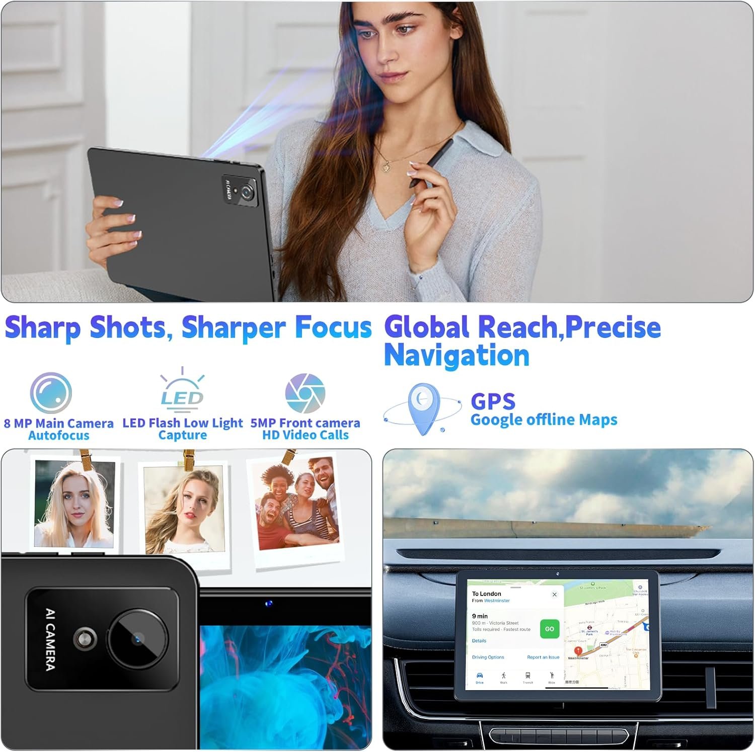 10 Inch Tablet, Android Tablet 10 Inch, Android 15 Tablet with 18GB RAM 128GB ROM, 1TB Expandable, Widevine L1, Octa-Core Processor, WiFi 5, 6000mAh Battery, T310 CPU, Dual Camera (5MP+8MP), Black - Image 4