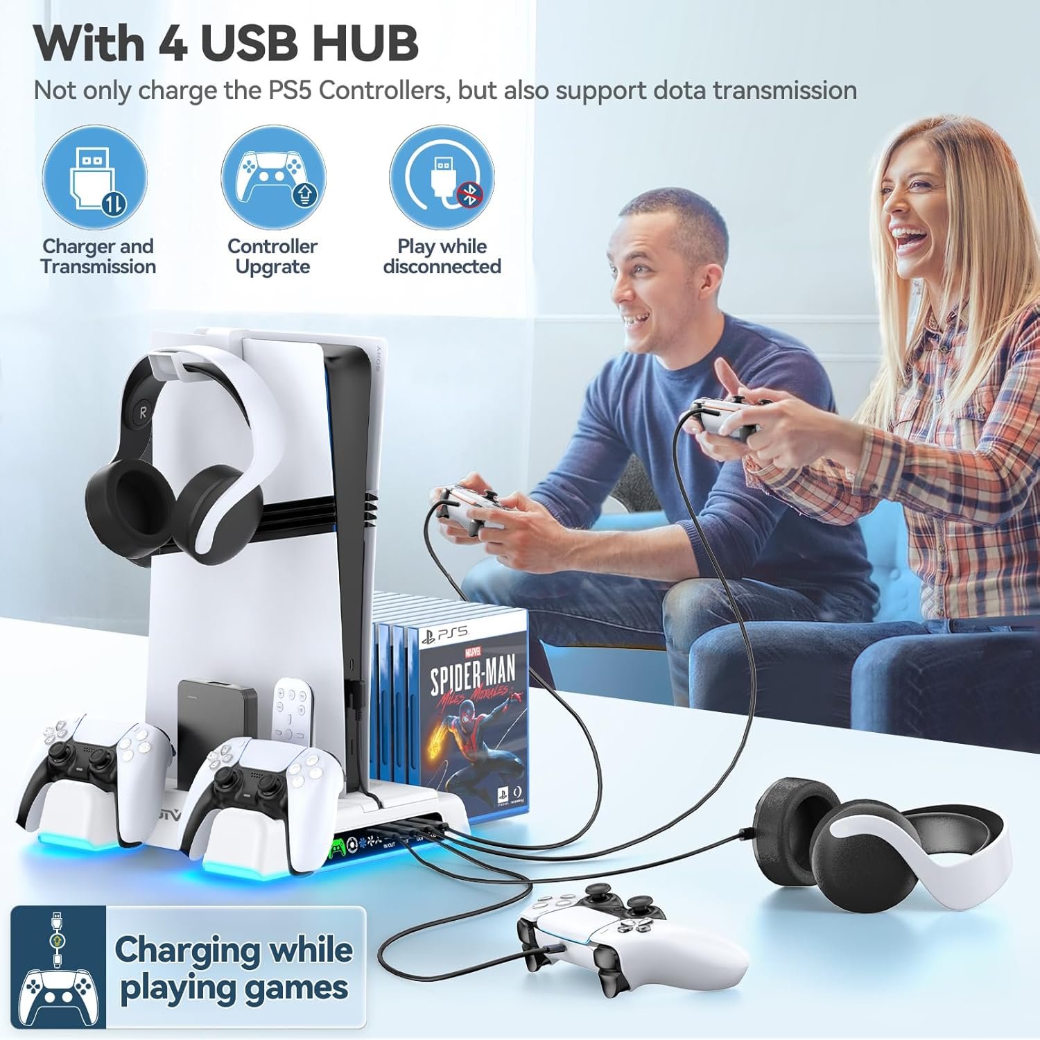 PS5/Slim/Pro Stand and Cooling Station with LED Controller Charging Station for PlayStation 5 Console, Controller Charger, Cooling Stand, PS5/Slim/Pro Skin Accessories Kit with 3 Level Cooler Fan - Image 7