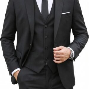 MY’S Men’s 3 Piece Suit Set with Tie, One Button Slim Fit Solid Jacket Vest Pants, Prom Party Wedding Business Suits for Men