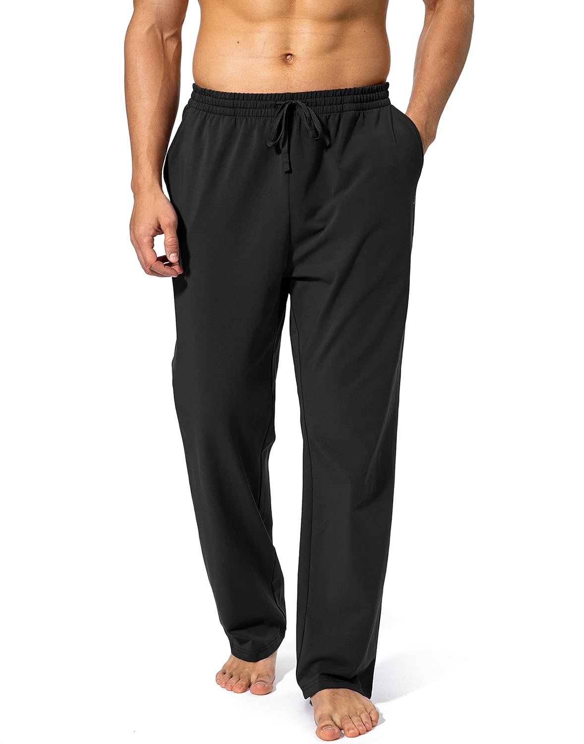 Pudolla Men's Cotton Yoga Sweatpants Athletic Lounge Pants Open Bottom Casual Jersey Pants for Men with Pockets - Image 2