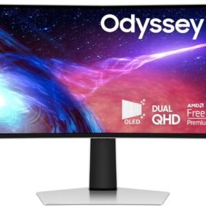 Samsung 49″ Odyssey G93SC Series Curved Gaming Monitor, QD-OLED, 240Hz, 0.03ms, DQHD, G-Sync Compatible, FreeSync Premium Pro, Adjustable Stand