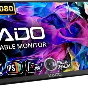 Kado Portable Monitor 15.6-Inch FHD 1080p, 45W Reverse Charging USB-C mini-HDMI Gaming Monitor IPS Display Built-in Speakers, Second Display 180° Kickstand for Laptop PC Phone Mac Xbox PS4/PS5 Switch
