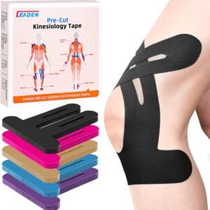 IEADEN Precut Kinesiology Tape for Knees, 10 Pcs – Knee Support & Stability, Knee Pain Relief Athletic Tape – Waterproof & Elastic, Breathable Hypoallergenic Latex-Free Tape, Black