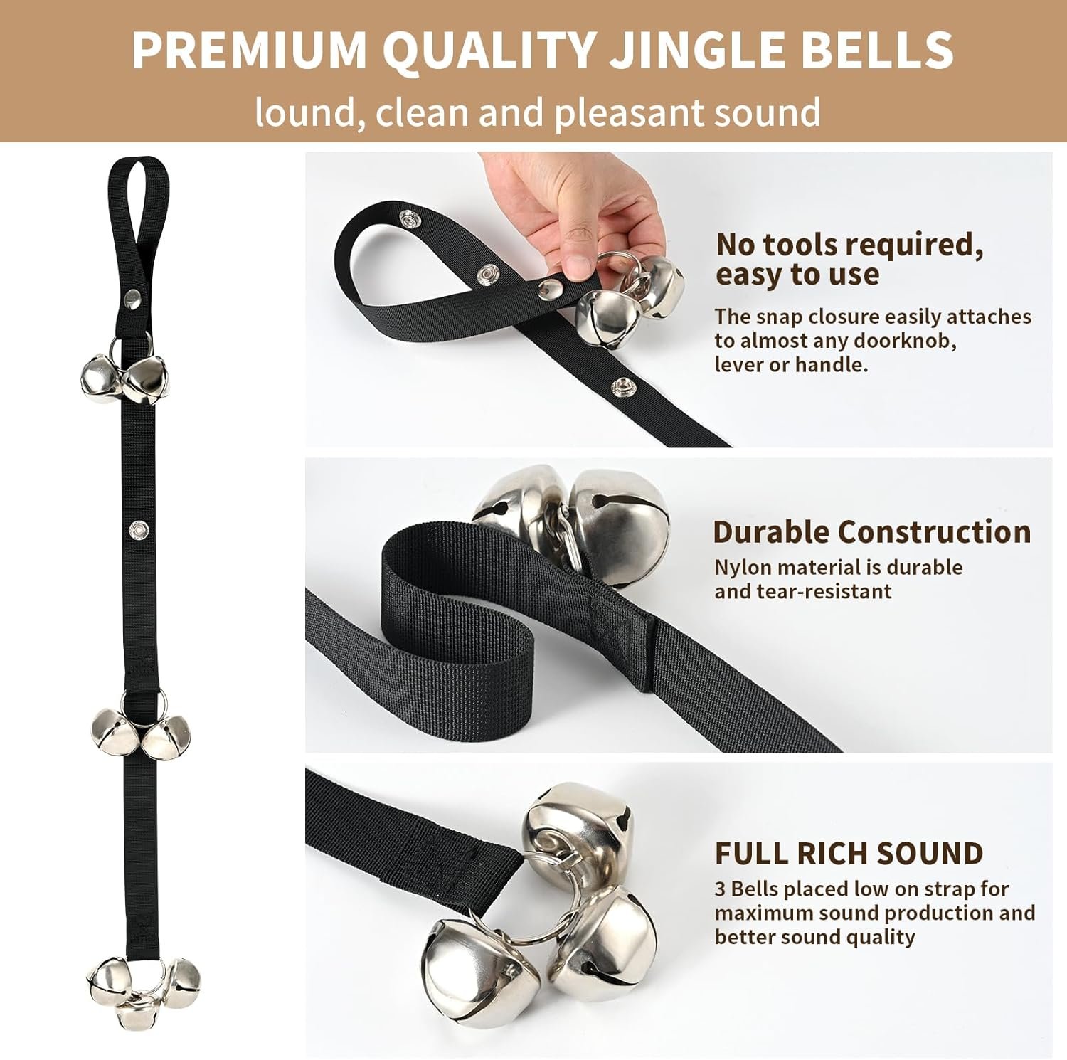 Upgraded Puppy Bells Dog Doorbells for Door Knob/Potty Training/Go Outside-Dog Bells for Puppies Dogs Doggy Doggie Pooch Pet Cat for Dog Lovers-Premium Quality-3 Snaps for Length Adjustment - Image 2