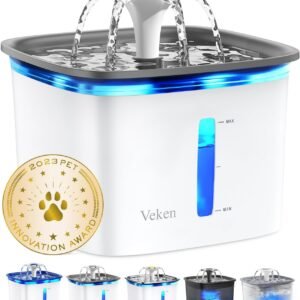 Veken Innovation Award Winner 95oz/2.8L Pet Fountain, Automatic Cat Water Fountain Dog Water Dispenser with Replacement Filters for Cats, Dogs, Multiple Pets (Grey, Plastic)