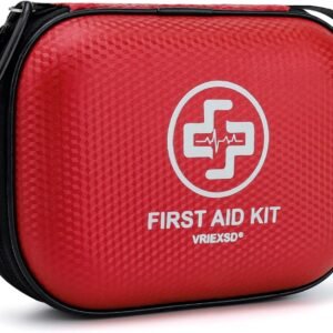 Mini First Aid Kit – 150 Piece Small Waterproof Hard Shell Medical Kit for Home, Car, Travel, Camping, Truck, Hiking, Sports, Office, Vehicle & Outdoor Emergencies- Small First Aid Medical Kit (Red)
