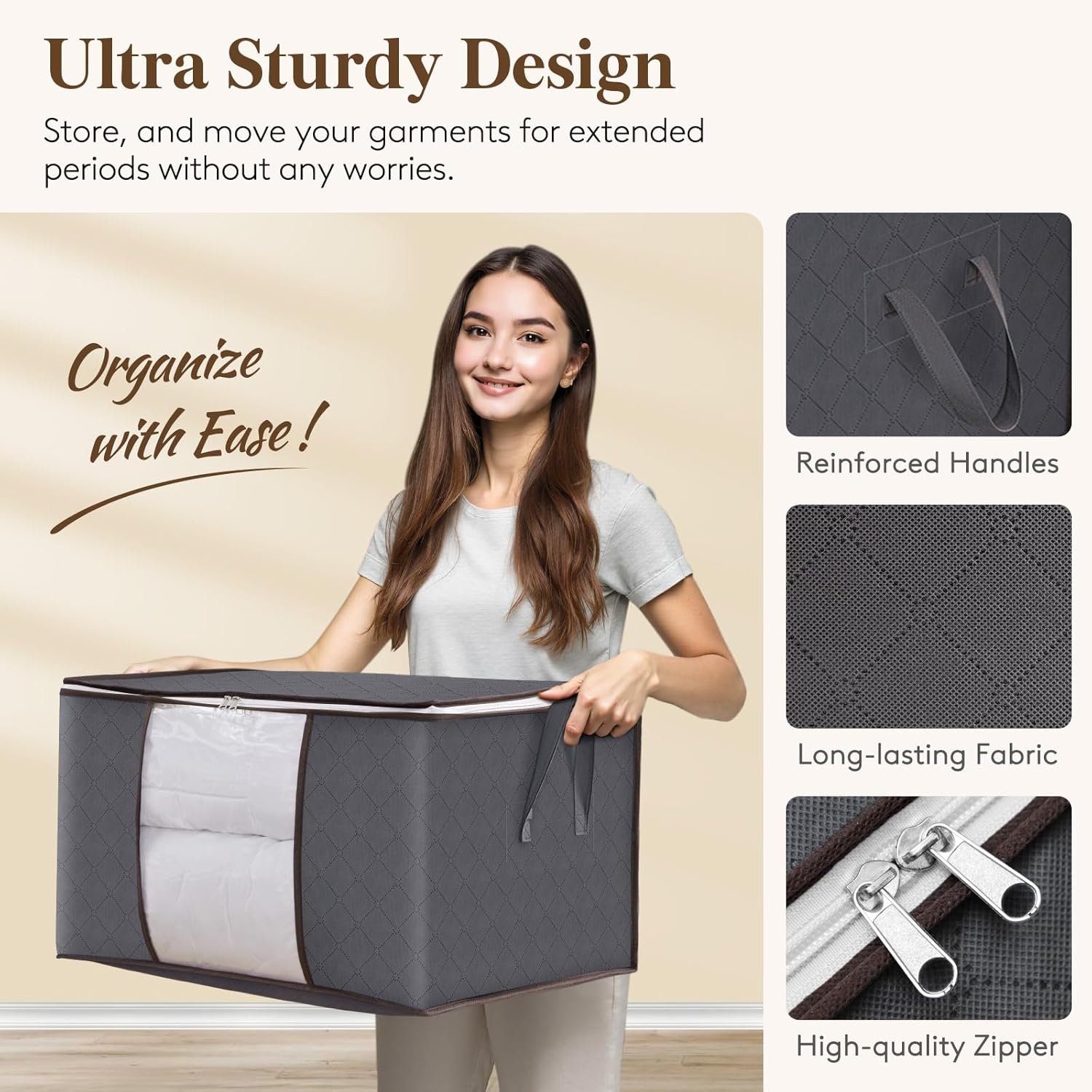 Lifewit 6 Pack Clothes Storage Bins with Lids, Foldable Blanket Storage Bags with Zippers, Clear Window and Reinforced Handles, Closet and Organization for Clothing, Sweater, Comforter, Bedding - Image 5