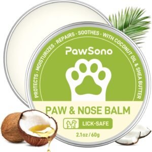 Lick-Safe Dog Paw & Nose Balm with Coconut Oil | All-Natural Moisturizer & Soother for Dry, Cracked Pads & Snout | Heat & Cold Pavement Protection Wax, Nose Butter for Bulldogs (2.1 oz / 60 g)