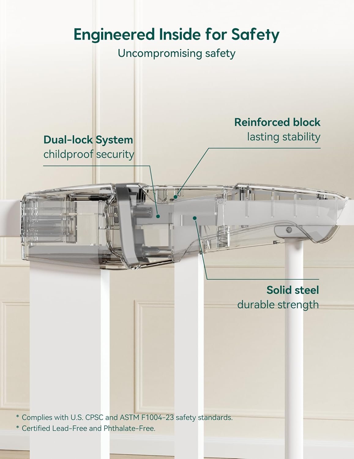 Babelio 29-55 Inch Extra Wide Baby/Dog Gate, PressGuard P7, Metal Auto Close, Pressure Mounted Pet Door for Doorways, NO Need Tools and Drilling, with Wall Cups, White - Image 3