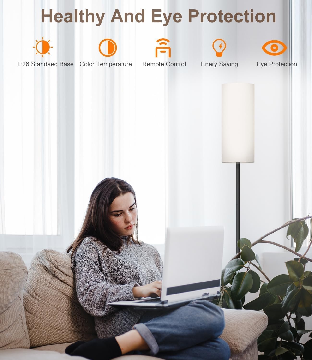 luckystyle Dimmable Floor Standing Tall Lamp, 12W Led Bulb with Lampshade, Foot Switch, Remote Custom Color Temperature Pole for Bedroom, Office, Kids & Living Room, Black - Image 6