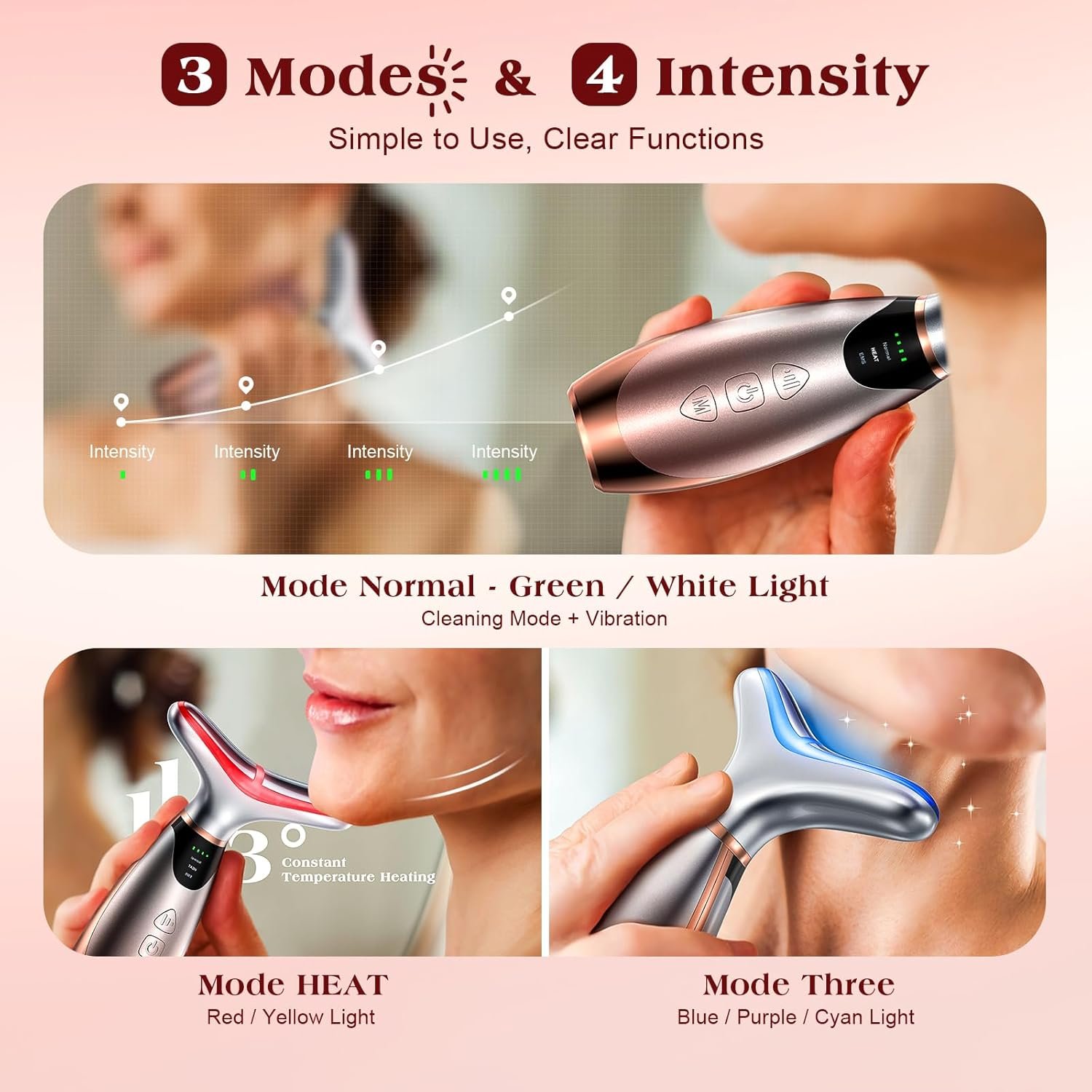Facial Massager, 7 Colors Red Light Therapy for Face and Neck, Face Lift Device with 113°F Heating Vibration for Multi Skin Care - Image 3