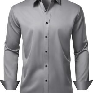 Men’s Dress Shirts Long Sleeve Stretch Wrinkle Free Wedding Formal Business Button Down Shirt