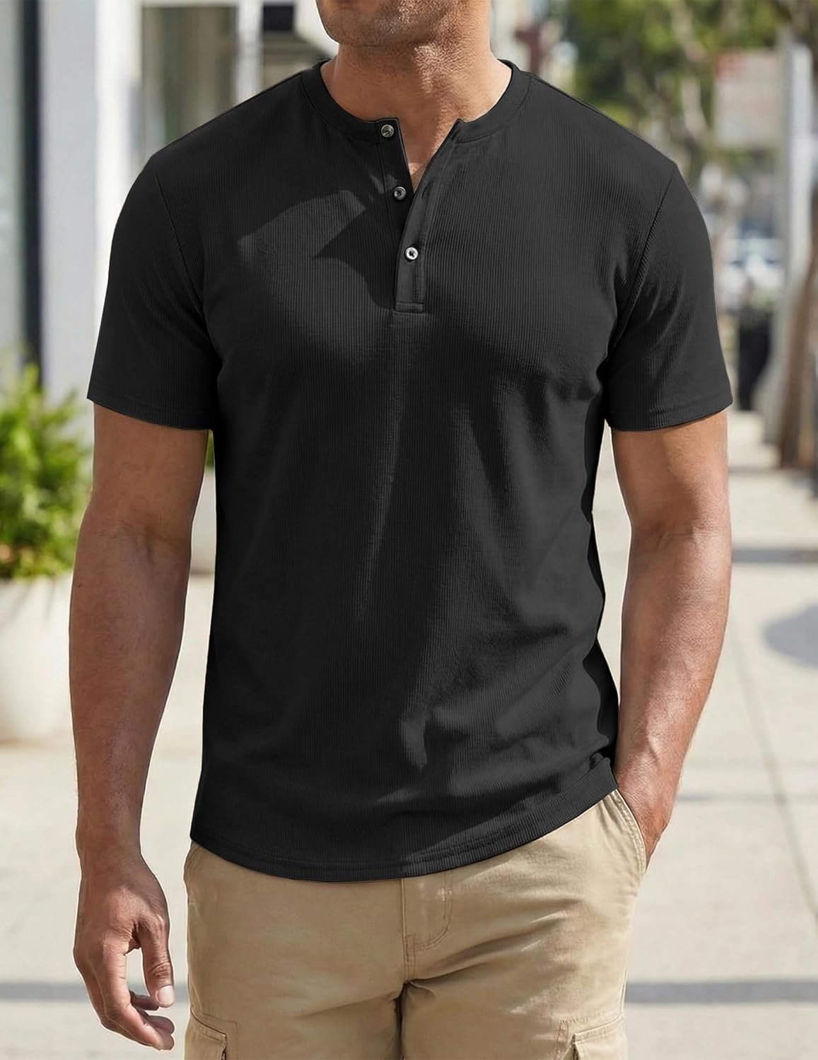 JMIERR Men's Muscle Slim Henley Shirts Crewneck Longline T-Shirt Gym Workout Athletic Shirt Tees with Button - Image 2