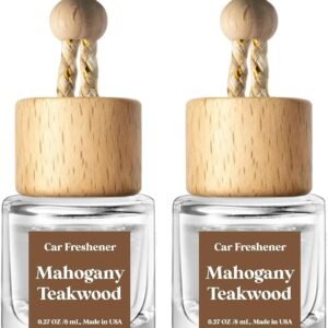 C Classy Car Air Freshener Hanging 2 Pack, Mahogany Teakwood Essential Oil Diffuser for Cars, Cute Glass Bottle Car Accessories for Women & Men Gift, Long-Lasting Fragrance, Made in USA