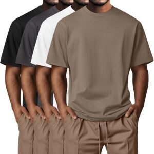 Neer 4 Pack Men’s Big and Tall Shirts Summer Cotton Short Sleeve Tee Crew Neck Casual Top Oversize Basic T Shirts