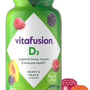 vitafusion Vitamin D3 Gummies, Bone and Immune Support, Peach, Blackberry, Strawberry Flavored, 50 mcg D3 Gummy Vitamin Supplement, 75 Day Supply, 150 Count