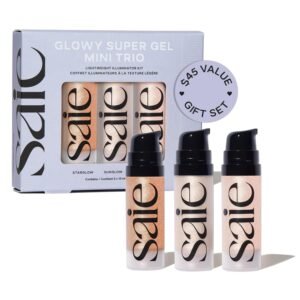 Saie Mini Glowy Super Gel Trio Gift Set – Lightweight Makeup Primer & All-Over Liquid Highlighter for Instant Glowy, Glass Skin – With Glycerin & Squalane – Starglow, Roseglow & Sunglow (0.5 oz Each)