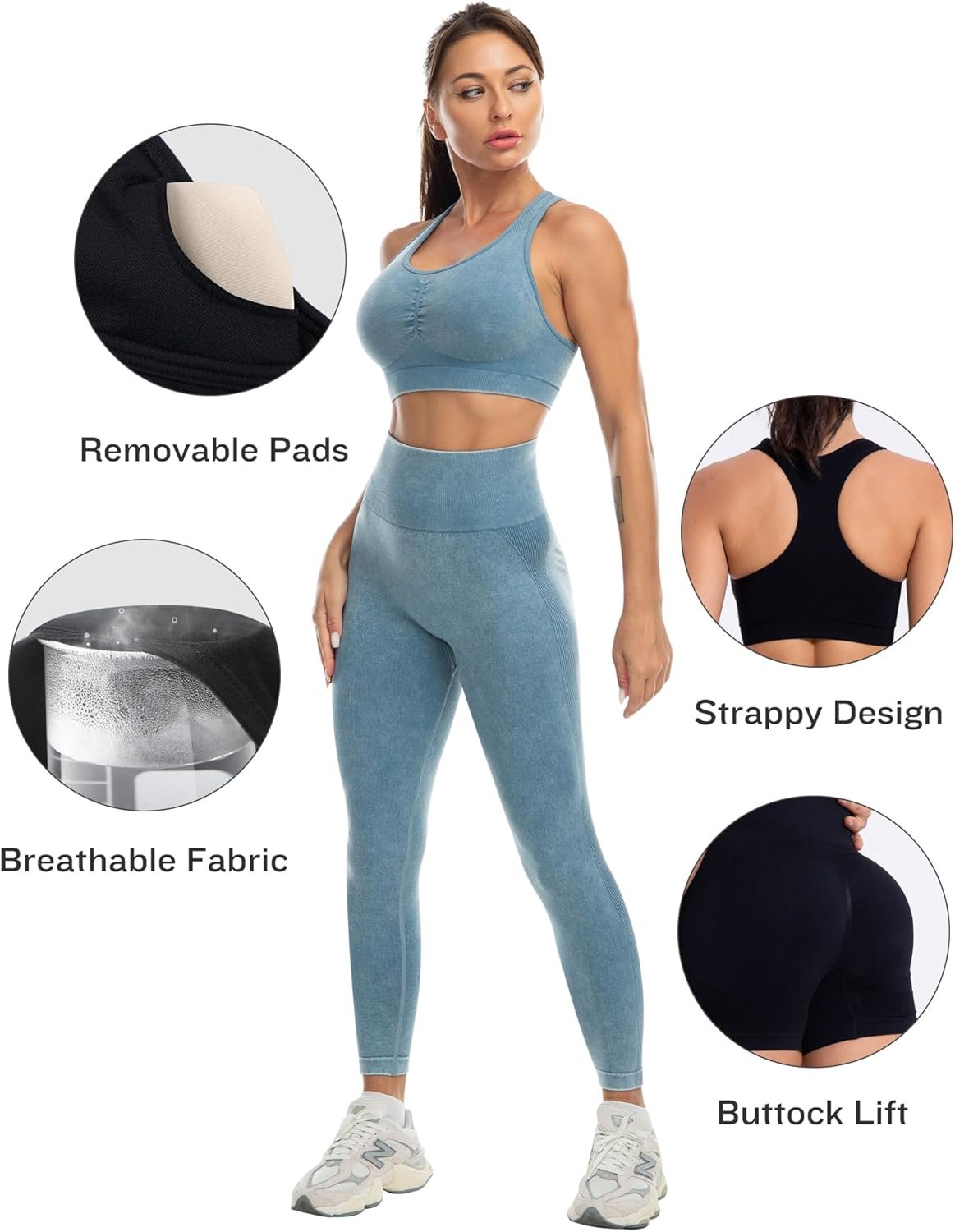 3 Piece Workout Sets for Women Butt Lifting Leggings with High Impact Sports Bra Gym Shorts - Image 2