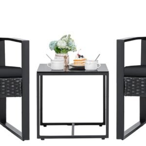 Flamaker 3 Pieces Outdoor Patio Wicker Furniture Set, Modern Rattan Chair Conversation Sets with Coffee Table for Yard and Bistro (Black)