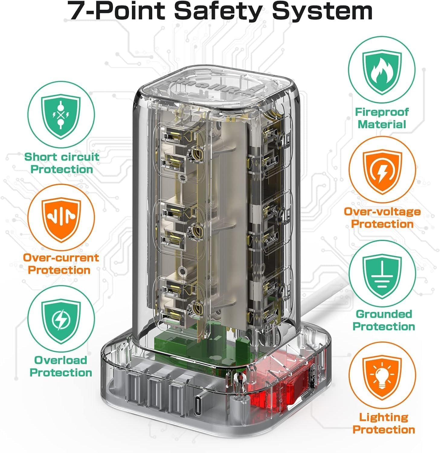 Tower Surge Protector Power Strip with 12 Outlets 4 USB (1 USB C), 6.5Feet Extension Cord with Multiple Outlets, Charging Station, Power Strip Tower, Office Desk Supplies - Image 4