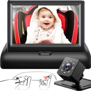 Baby Car Mirror with 4.3” HD Night Vision Function Display, Safety Car Seat Camera with Wide Crystal Clear View, Easily Observe The Baby’s Move(Not USB)