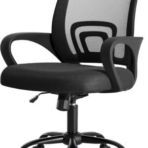 DUMOS Office Chair – Ergonomic Mid Back Mesh Desk Chair with Lumbar Support & Rocking Mode, Height Adjustable with Fixed Armrest, Computer, Gaming, Conference, 360° Swivel, Black