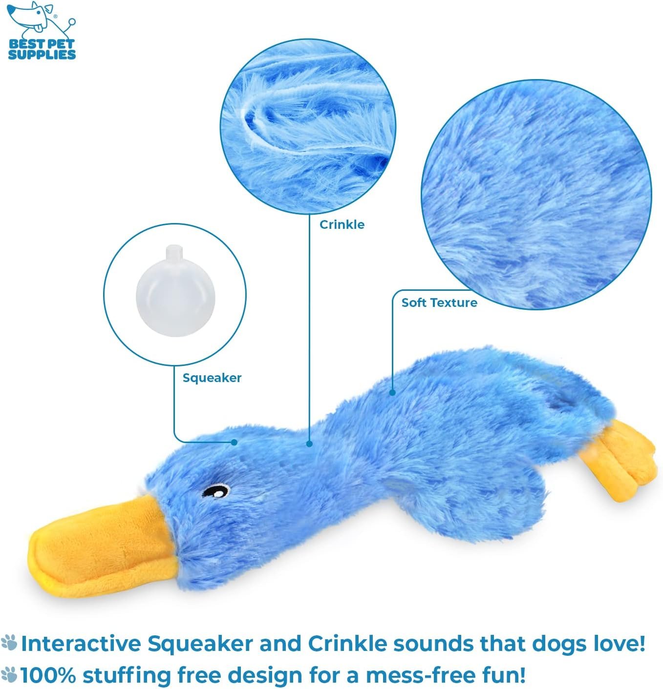 Best Pet Supplies Interactive Squeaky Dog Chew Toy, Ideal Dog Toys for Chewers, Small, Medium & Large Dogs, and Fetch Lovers - Crinkle Duck (Blue), Large - Image 3