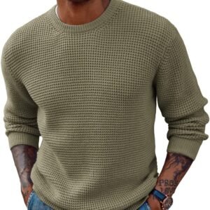 PJ PAUL JONES Mens Pullover Sweater Waffle Textured Long Sleeve Knitted Sweaters