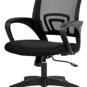 BestOffice | Ergonomic Office Chair | Mid-Back Swivel Desk Chair | Breathable Backrest & Lumbar Support | Adjustable Height | Sponge Seat | Rolling Wheels | Dark Black | for Adults & Women