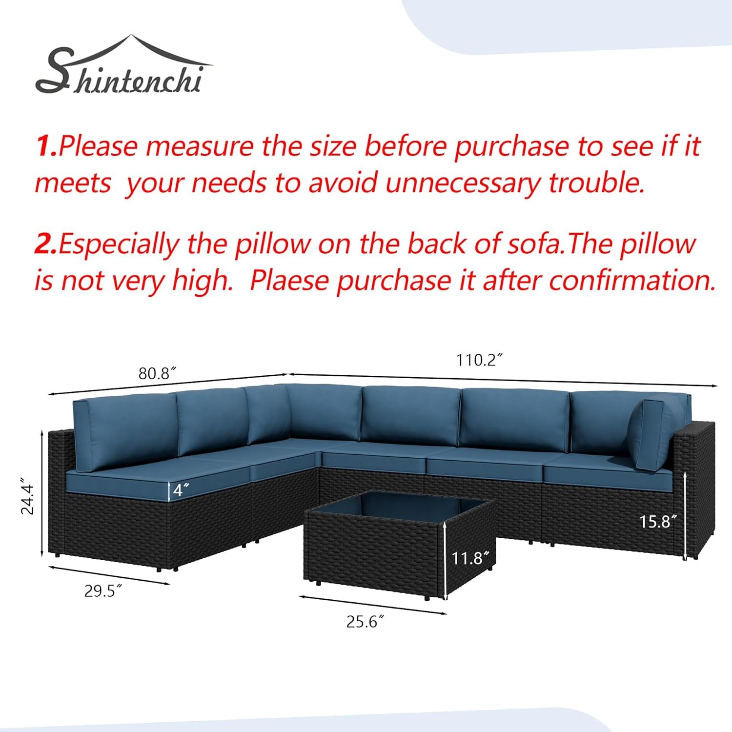 7 Pieces Outdoor Patio Sectional Sofa Couch, Wicker Furniture Patio Conversation Sets with Washable Cushions & Coffee Table for Garden, Poolside, Backyard - Image 4