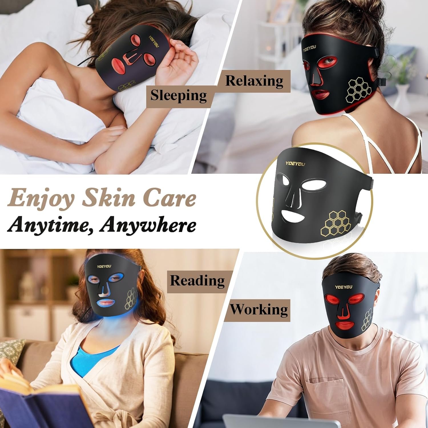 Red Light Therapy for Face, 850nm Near Infrared LED Face Mask, 4 Light Modes, Portable Rechargeable Red Light Therapy Mask Skincare Device for Facial Rejuvenation - Image 6