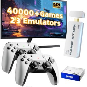 2026 Upgraded Retro Gaming Console Stick, Video Games Stick Built-in 23 Emulators Console Projector, 40000+ Game System with 4K HDMI, Plug and Play TV Video Game Stick with Controllers (White)