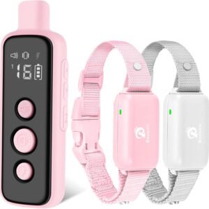 Bousnic Dog Shock Collar for 2 Dogs – (8-120lbs) Waterproof Rechargeable Electric Dog Training Collar with Remote for Small Medium Large Dogs with Beep Vibration Safe Shock Modes(Pink)