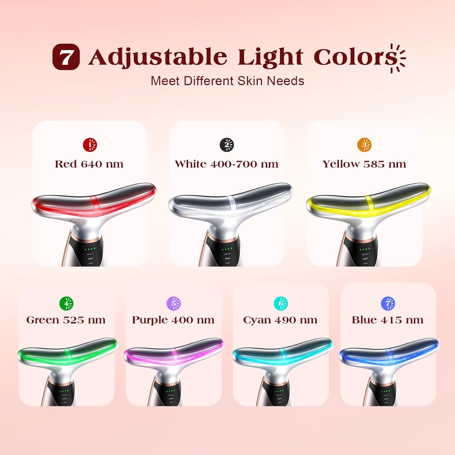 Facial Massager, 7 Colors Red Light Therapy for Face and Neck, Face Lift Device with 113°F Heating Vibration for Multi Skin Care - Image 2