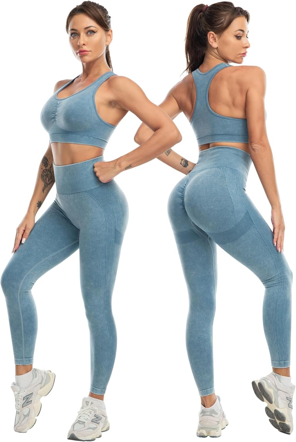 3 Piece Workout Sets for Women Butt Lifting Leggings with High Impact Sports Bra Gym Shorts - Image 3