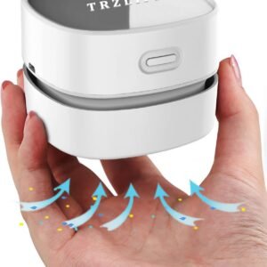 TRZLIFE Desk Vacuum Cleaner, Rechargeable Durable Mini Table Vacuum for Desktop, Drawer & Countertop, Portable Cordless Desktop Vacuum, Ideal Office Accessory, White