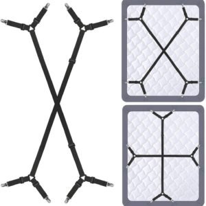 Bed Sheet Holder Straps – Sheet Straps Adjustable Bed Sheet Clips Fasteners Keep Sheets Stays in Place,2Pcs/Set Black