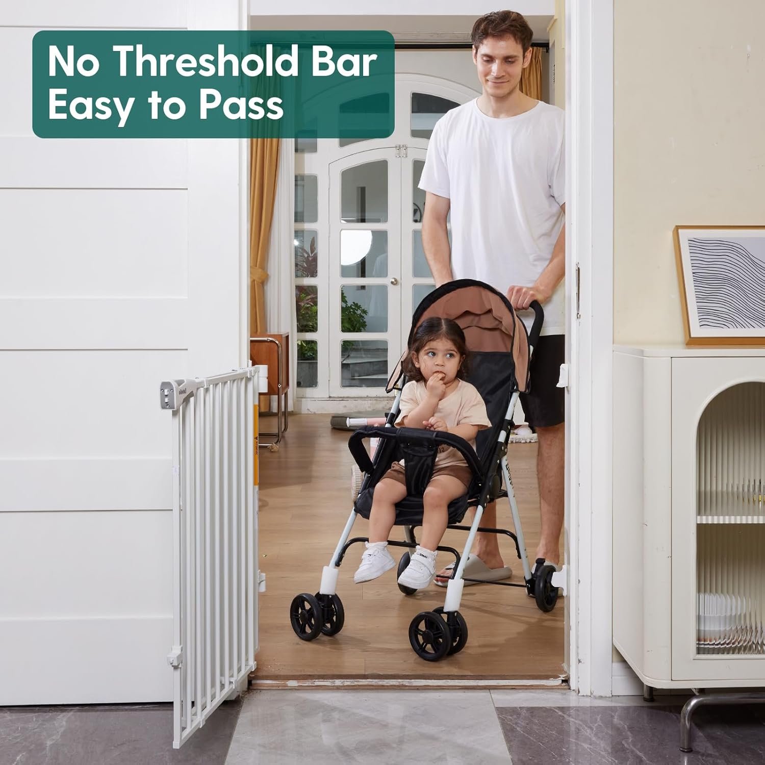 Babelio Baby Gate for Stairs, Kitchen & Doorways, 26-43" W 28" H No Bottom Bar| Easy Installation| One-Handed Operation| Auto-Close| Hardware Mount (Drill Needed) Safety Dog/Pet Gate Indoor (White) - Image 2