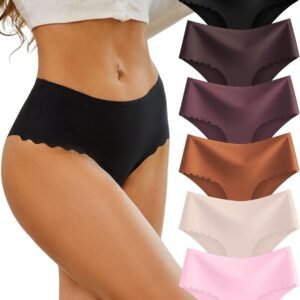 Sth Big High Waisted Seamless Underwear for Women No Show Panties Cheeky Scalloped Edge Bikini Breathable Briefs 6 Pack