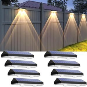 Solar Fence Lights Outdoor – 2700/4000/6000K 3 Mode, 8 Pack Solar Fence Lights Outdoor Waterproof LED, Fence Light Solar Powered for Outside, Backyard, Railing, Step, Patio,Wall and Home Improvement