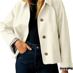 Tankaneo Womens Cropped Trench Coat Lightweight Single Breasted Jacket Fall Windbreaker Fashion Outerwear