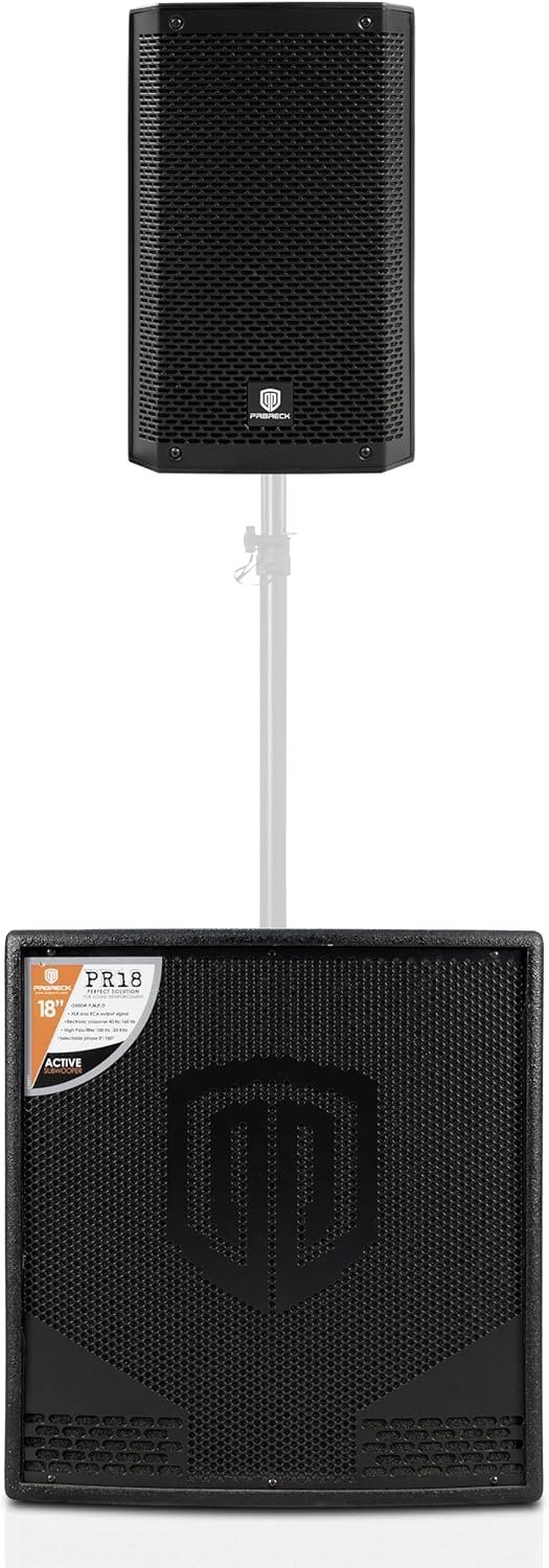 PRORECK 8-Inch 3-Channel Powered DSP PA Speaker with 18 inch Active Powered PA Subwoofer for DJ, Live Sound, Party, and Stage Performances