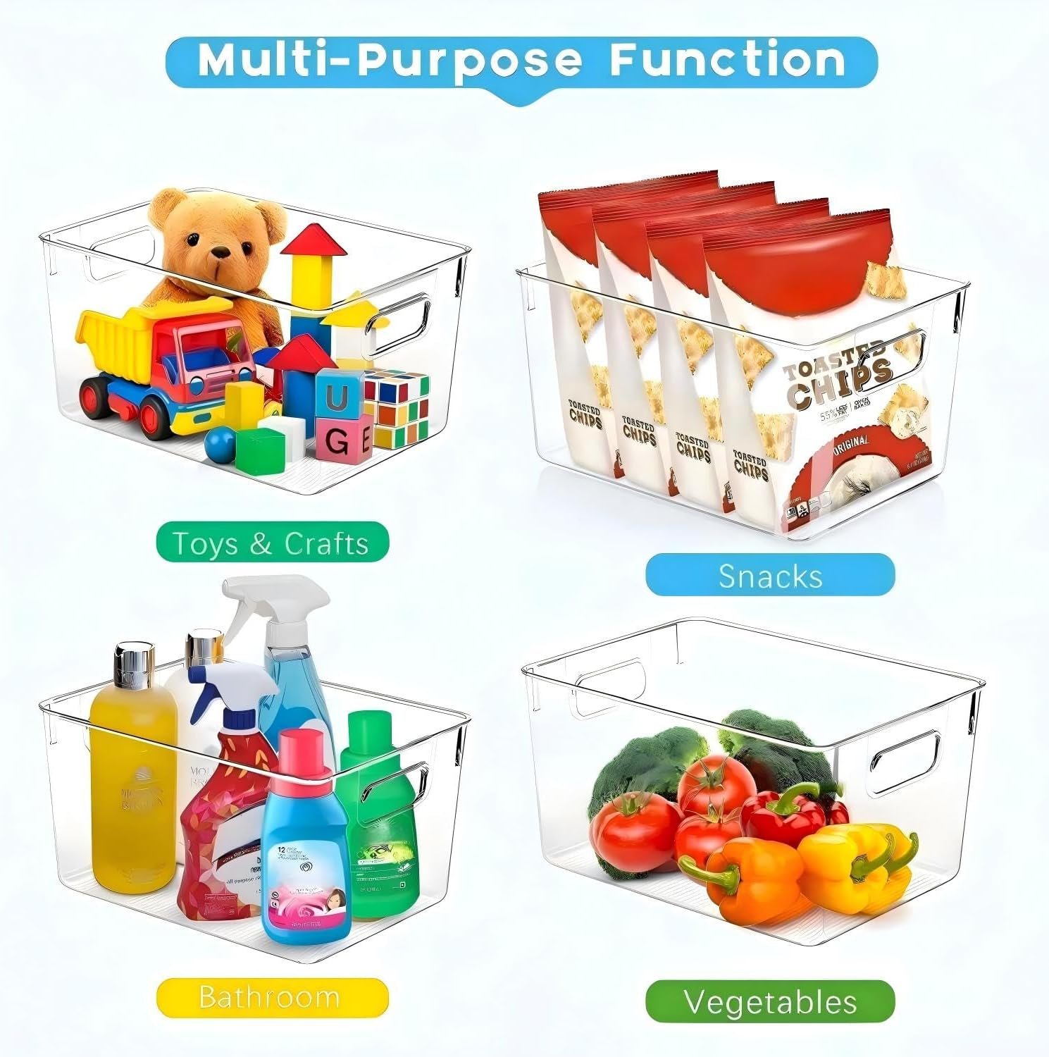 Set of 8 Clear Plastic Storage Bins, 4 Large and 4 Small Stackable Storage Containers for Pantry Organization and Kitchen Storage Bins,Home Edit and Cabinet Organizers - Image 3