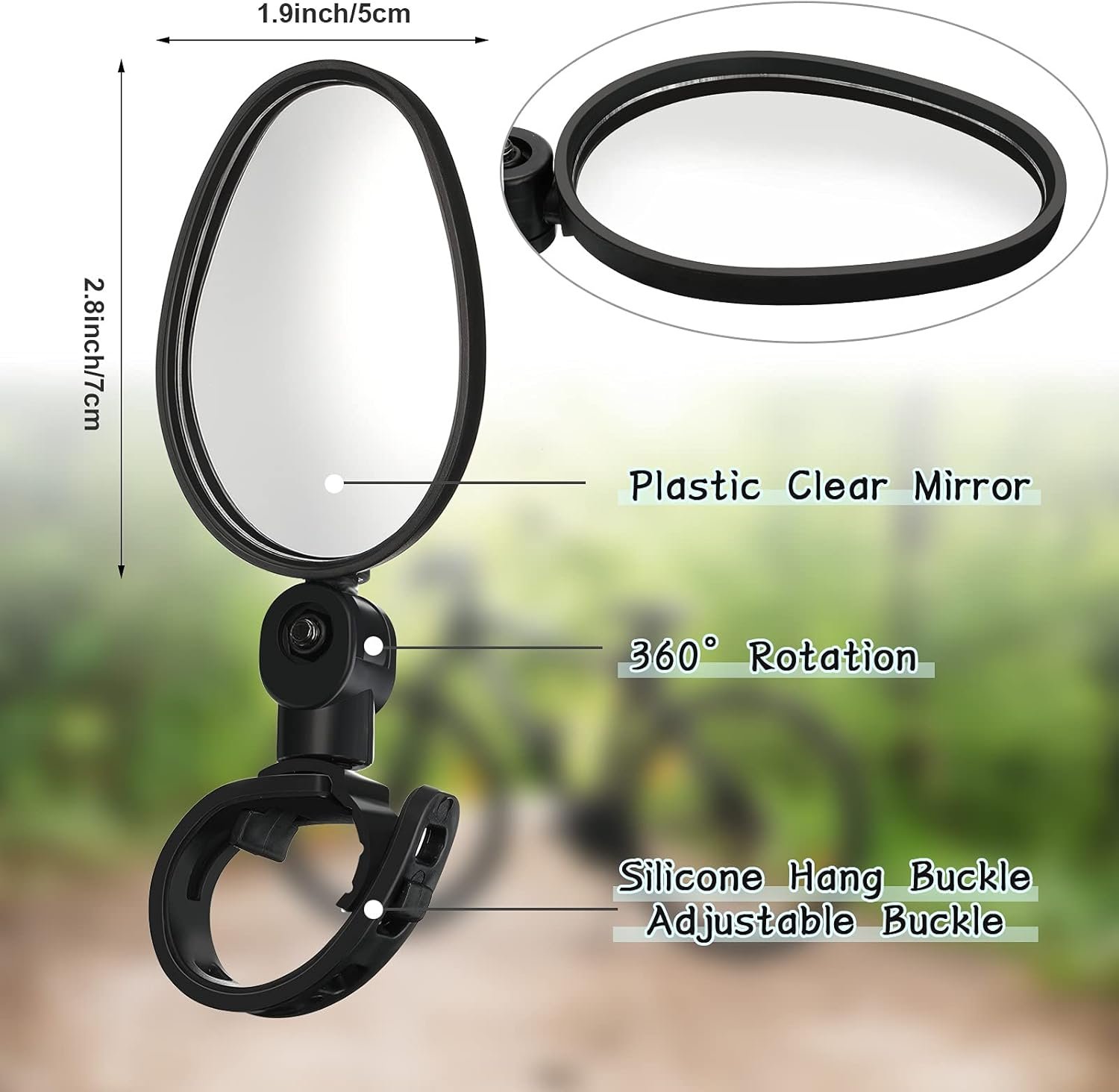 Hestya 2 Pcs Bike Mirror 360 Degree Adjustable Safe Rotatable Handlebar Mirror Bicycle Accessories Shockproof Acrylic Convex for Mountain Road Bike - Image 2